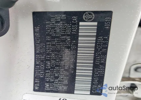 2020 Toyota Camry Se from USA, damaged, VIN 4T1M11BK6LU019714